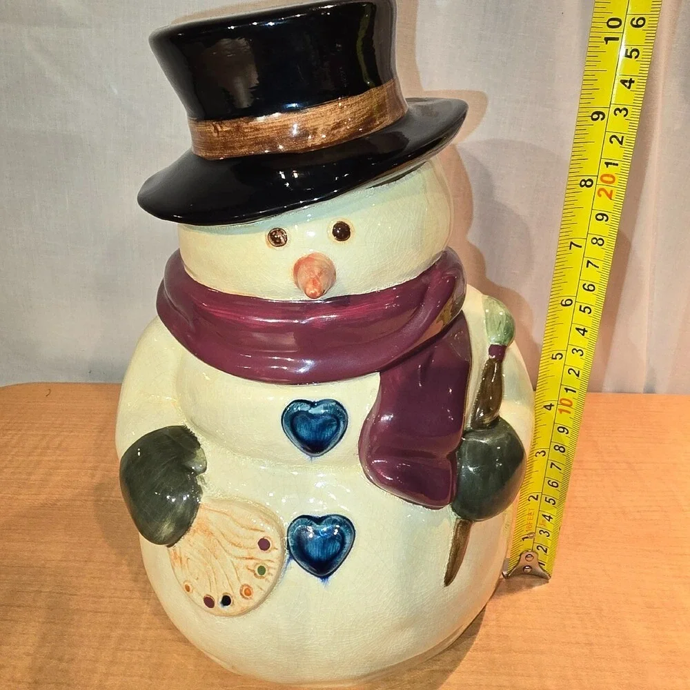 Russ Berrie‎ Artist Painter Snowman Cookie Jar Antiqued Palette & Paintbrush